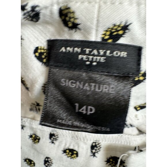 Ann Taylor Petite Pineapple Print Ankle Pants Women 14P White Cropped Stretch - Picture 5 of 6